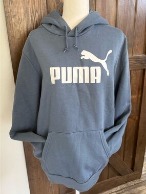 Puma Men's Slate Blue Pullover Hoodie with White Logo